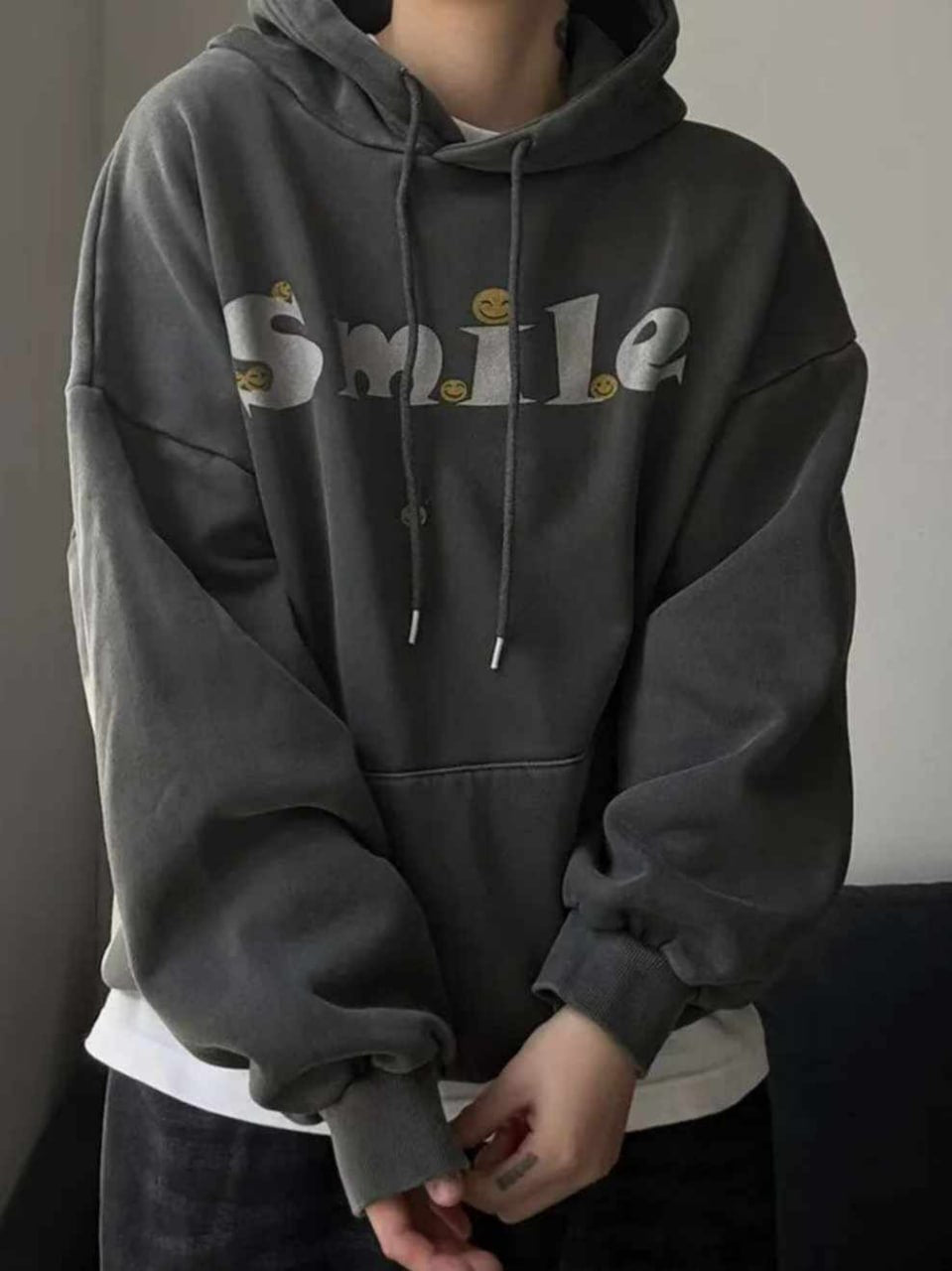 Винтажное худи оверсайз «Smile Combo» с двухсторонним принтом