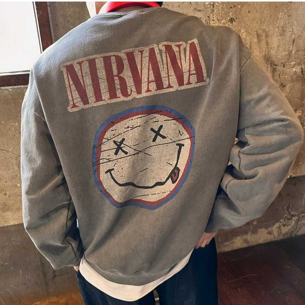 Винтажный свитшот оверсайз «Nirvana Grunge-Smile» с двухсторонним принтом