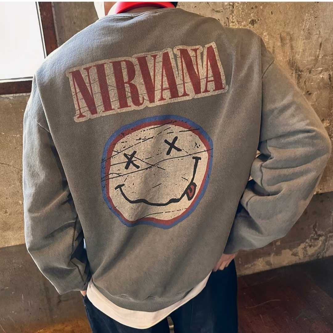 Винтажный свитшот оверсайз «Nirvana Grunge-Smile» с двухсторонним принтом