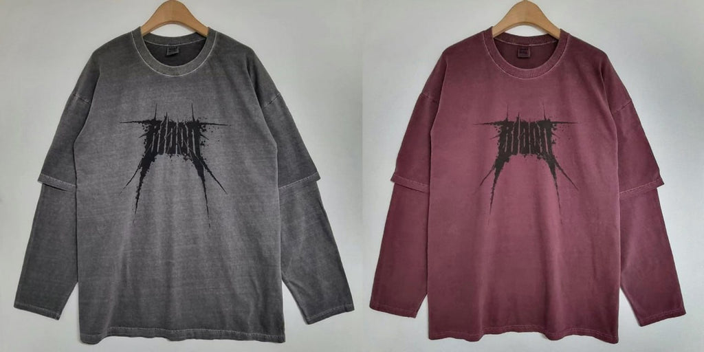 Лонгслив-двойка «BLOOD» Acid Wash Oversized