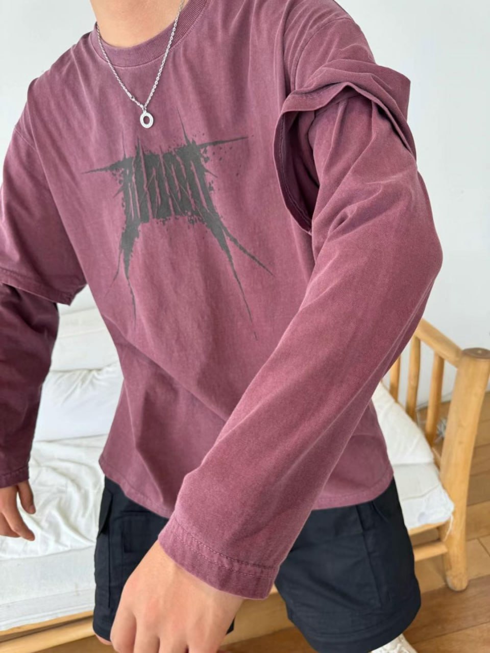 Лонгслив-двойка «BLOOD» Acid Wash Oversized