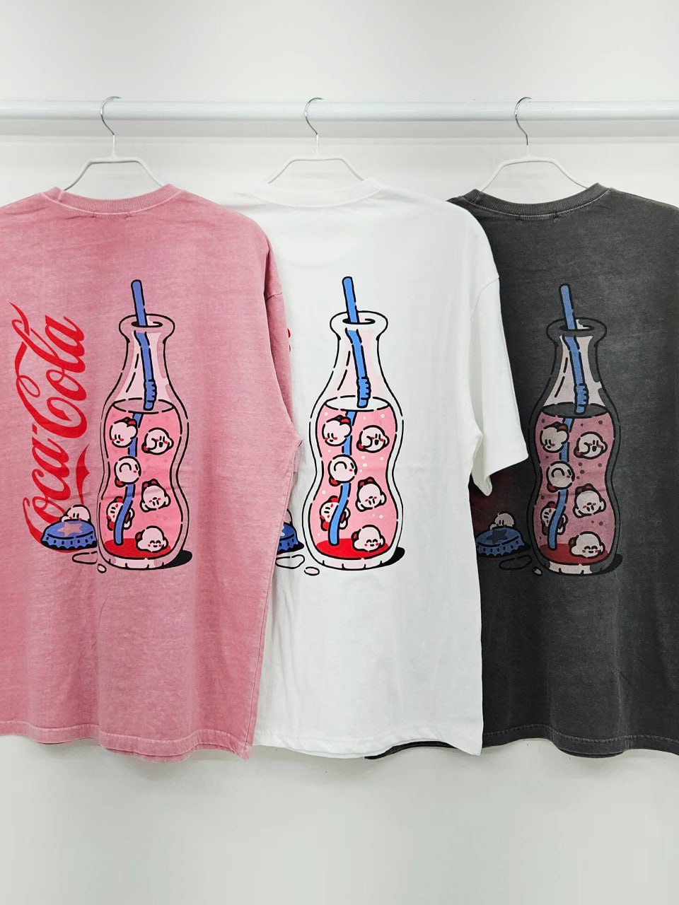 Винтажная футболка оверсайз «Kirby Soda / Coca-Cola Parody» с двухсторонним принтом