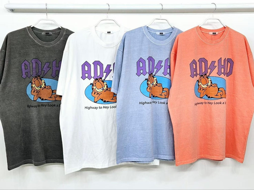 Винтажная футболка оверсайз «Garfield AD/HD» с рок-графикой