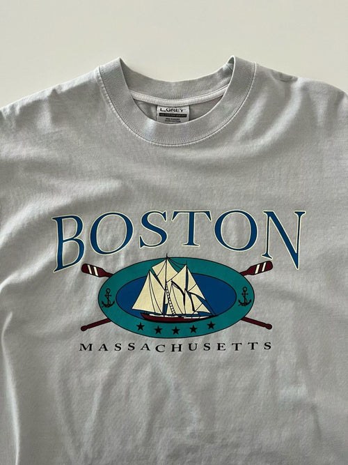 Boston Massachusetts Sailboat Archive Vintage Tee Grey
