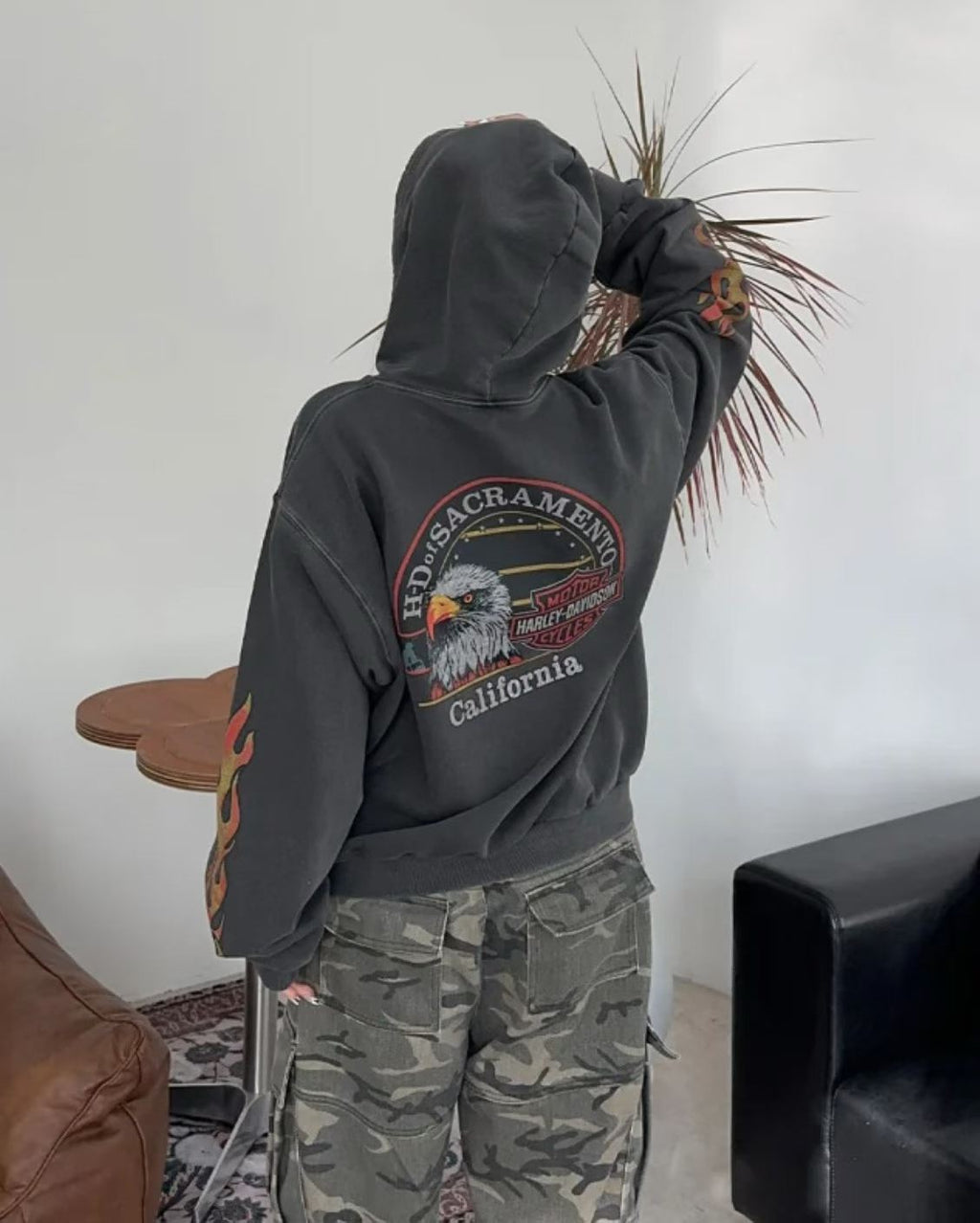 Harley-Davidson Sacramento California Flames Vintage Hoodie