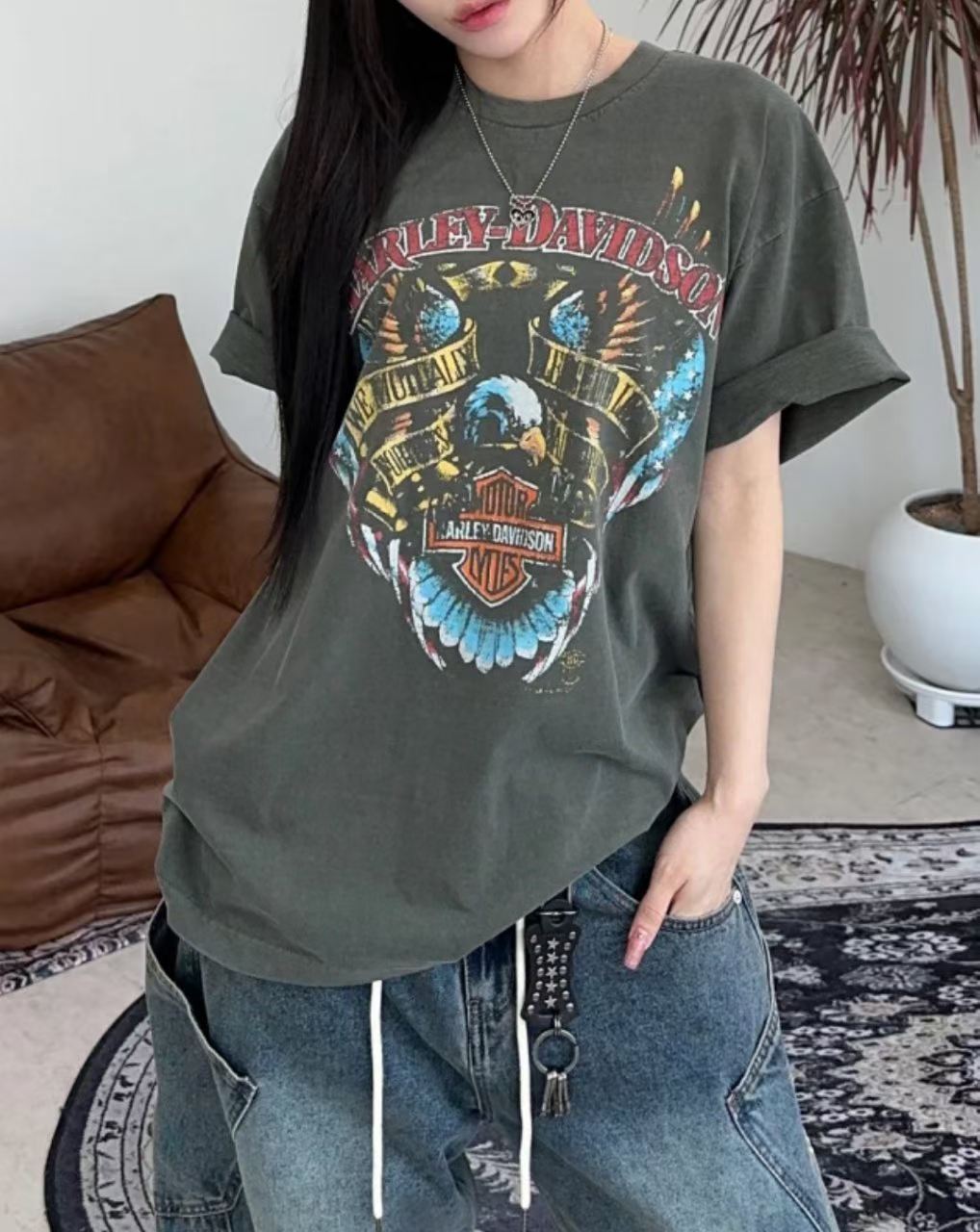 Harley-Davidson Eagle Wings Skull Vintage Washed Tee
