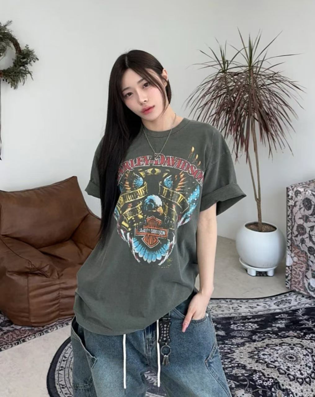 Harley-Davidson Eagle Wings Skull Vintage Washed Tee